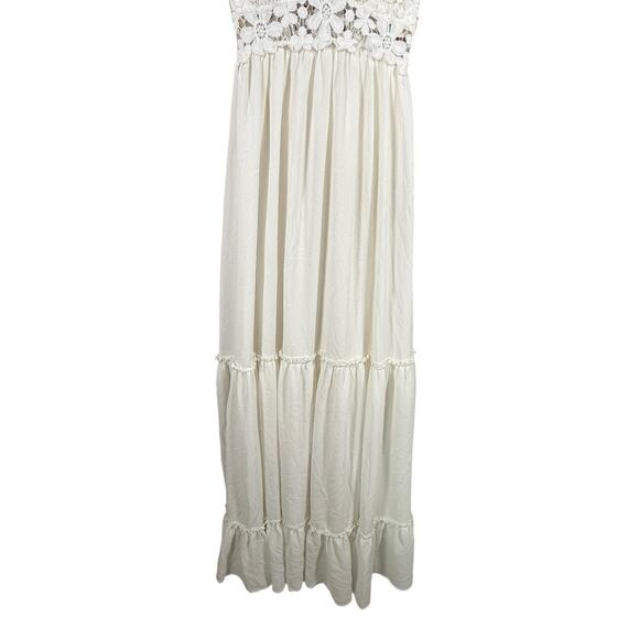 Southern Fried Chics White Lace Boho Maxi Dress Ballet Straps | Tiered Skirt | L - Picture 8 of 13